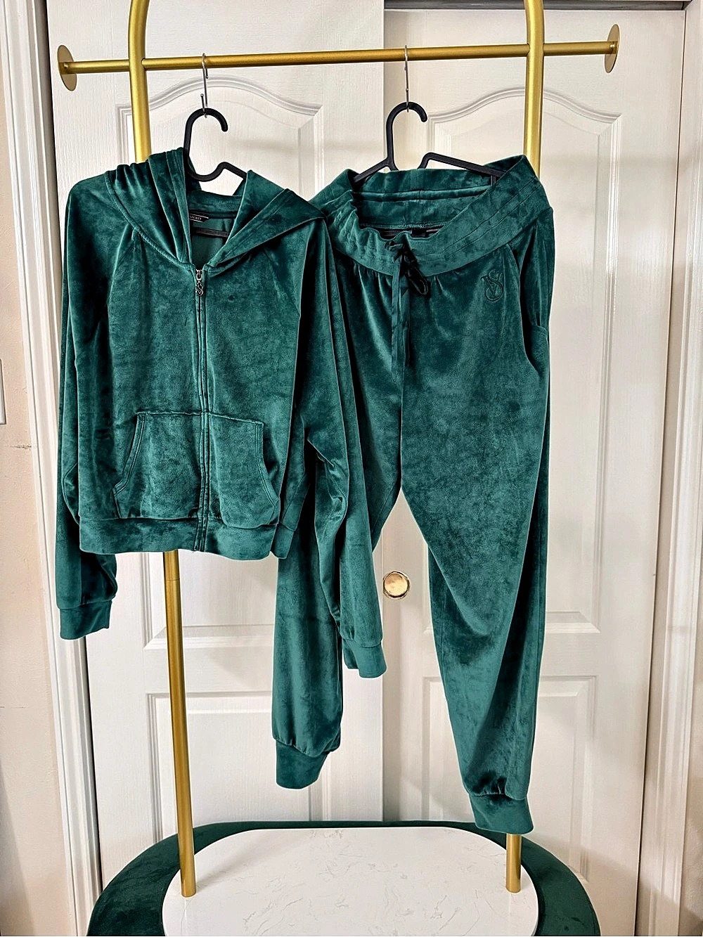 Victoria's Secret Velour Hoodie and Jogger Set in Green